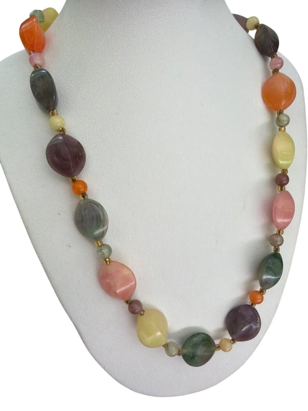 Vintage Iridescent Lucite Bead Necklace No Clasp Pull On Candy Skittles 34"
